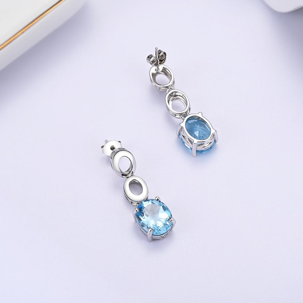 Beautiful Blue November Birthstone Natural Sky Blue Topaz Ring Earring Jewelry Set S925 Silver Jewelry for Ladies and Girls