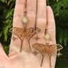 Hollow Exquisite Butterfly Sun Star Design Golden Dangle Earrings Elegant Boho Style Copper Jewelry Daily Casual