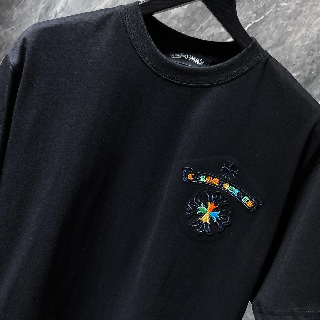 8719 CHROME HEARTS 2025 Летняя новая высококачественная хлопковая свободная футболка с круглым вырезом большого размера для мужчин и женщин, парная футболка