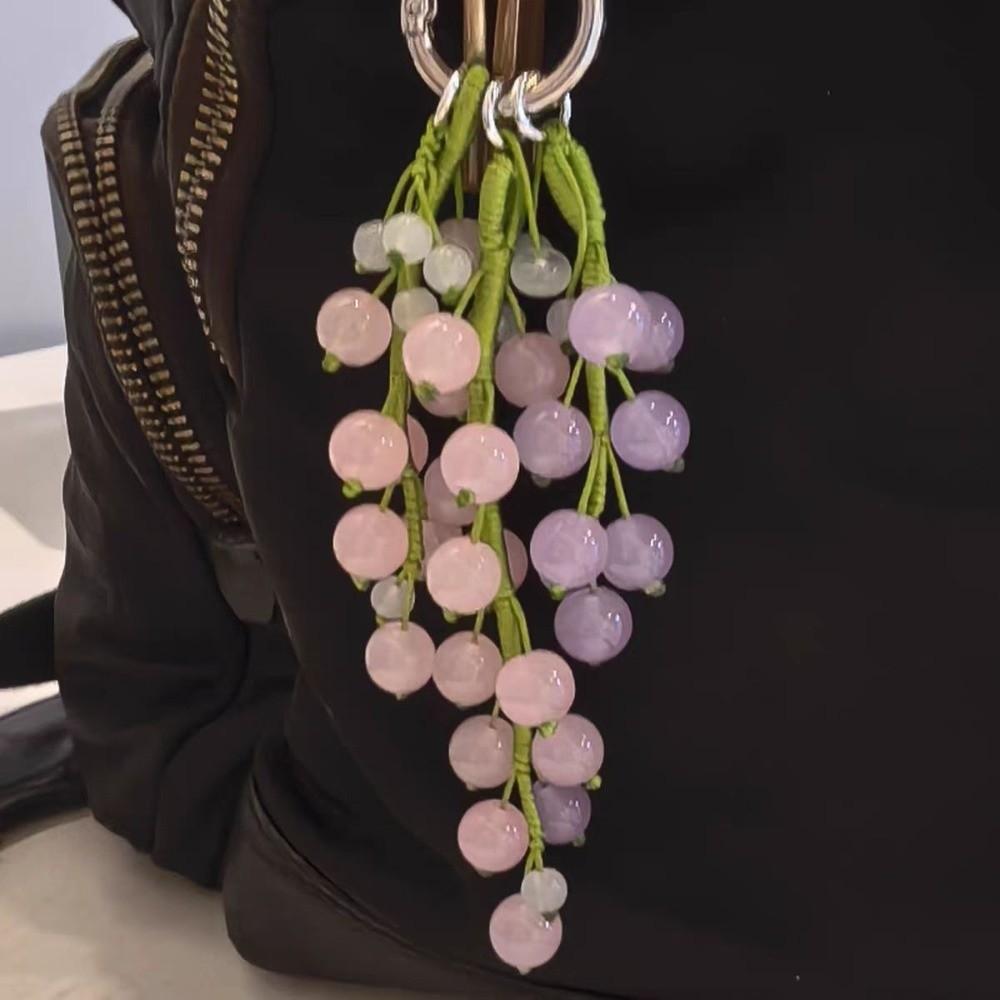 New Hand Woven Grape Beaded Keychain Grape Charm Exquisite Simulated Fruit Keychain Beaded Bag Pendant Bag Hanging Ornament