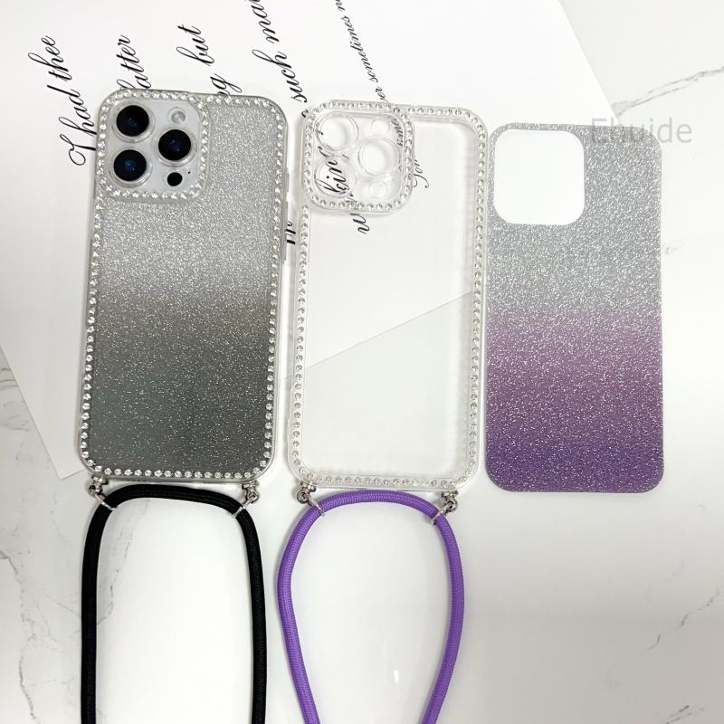Чехол с ремешком и блестками-алмазами для Samsung Galaxy S25 Ultra S24 Plus S21 S22 S20 S23 FE A56 Ударопрочный с ремешком для ношения через плечо Прозрачный чехол