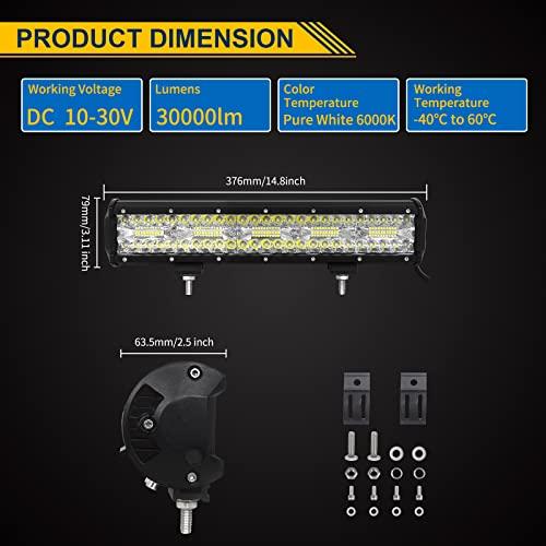 Willpower 15-дюймовая светодиодная панель мощностью 300 Вт, светодиодный рабочий фонарь 12 В 24 В, широкоугольный и узкоугольный светодиодный рабочий фонарь, водонепроницаемый IP67, высокая яркость, белый цвет 6000 К,