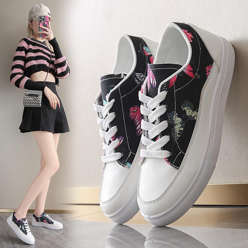 Женские вулканизированные туфли, дышащие парусиновые туфли, студенческие низкие кроссовки, кроссовки с изображением аниме-бабочки, износостойкие кроссовки для девочек, подарок