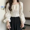 Women's Chic French Square Neck Blouse with Bow Tie - Spring/Autumn 2025