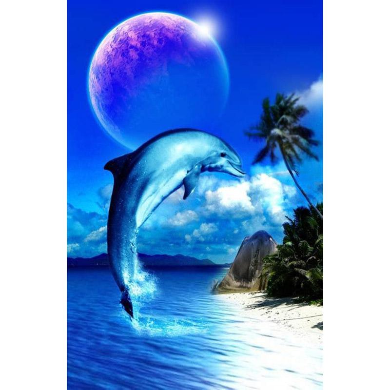 DIY Dolphin 5D Diamond Painting Full Round/Round Drill Animal Embroidery Cross Stitch Rhinestone Home Decor Christms Gift