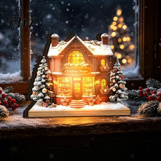 Seasonal Party Supplies Christmas Glowing House Ornament, LED Wooden Tabletop Decor for Durable Decorative Accents Holiday Village Display,