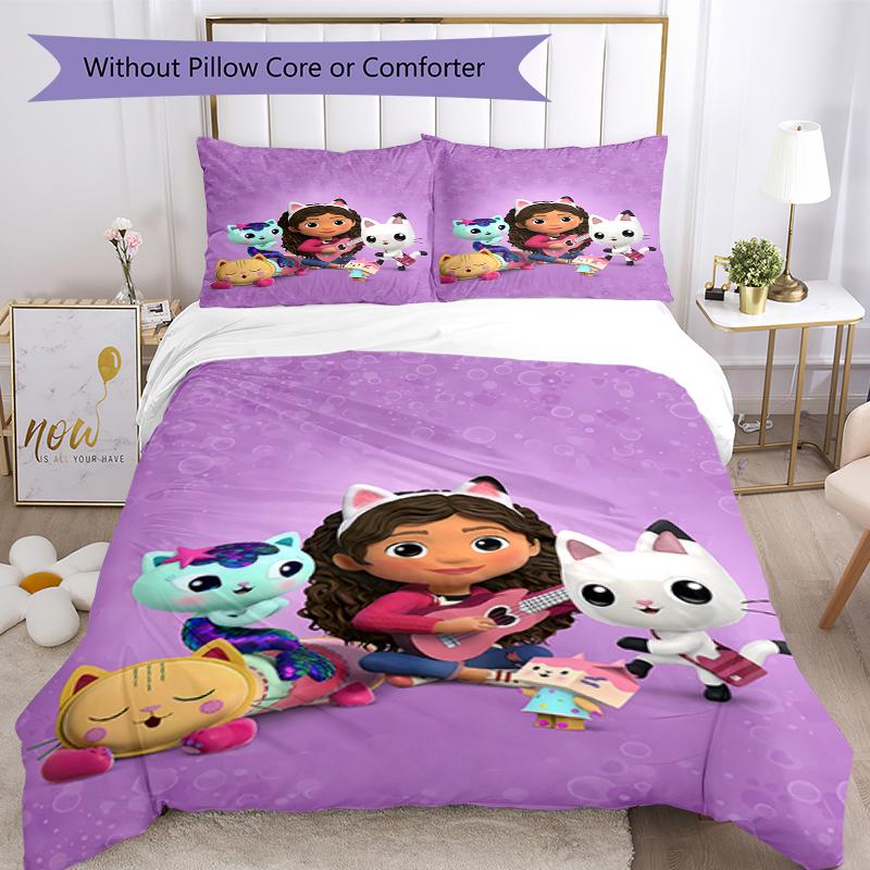 3pcs Gabby's Dollhouse Bedding Set Duvet Cover Closure Includes 1 Duvet Cover & 2 Pillowcases, Soft and Comfortable for All Seasons.