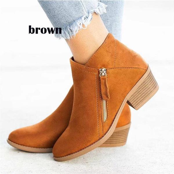 Женские ботильоны из замши Ботильоны с боковой молнией Ботильоны на низком каблуке, классические туфли на толстом каблуке Современные короткие туфли без застежки на молнии