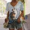 2024 Женская футболка Летняя футболка с принтом собаки из мультфильма Плюс Размер Женская одежда Негабаритная дизайнерская рубашка с коротким рукавом Женская v-образным вырезом