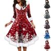 Women's Fashion V-neck Casual Fit Christmas Print Party Long Sleeve Dress