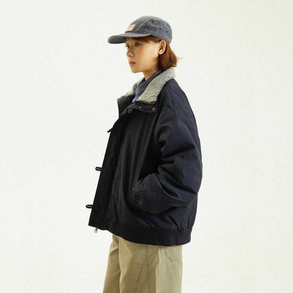 Japanese Retro Stand Collar Lambswool Jacket - Oversized, Warm, Versatile Outdoor Winter Coat