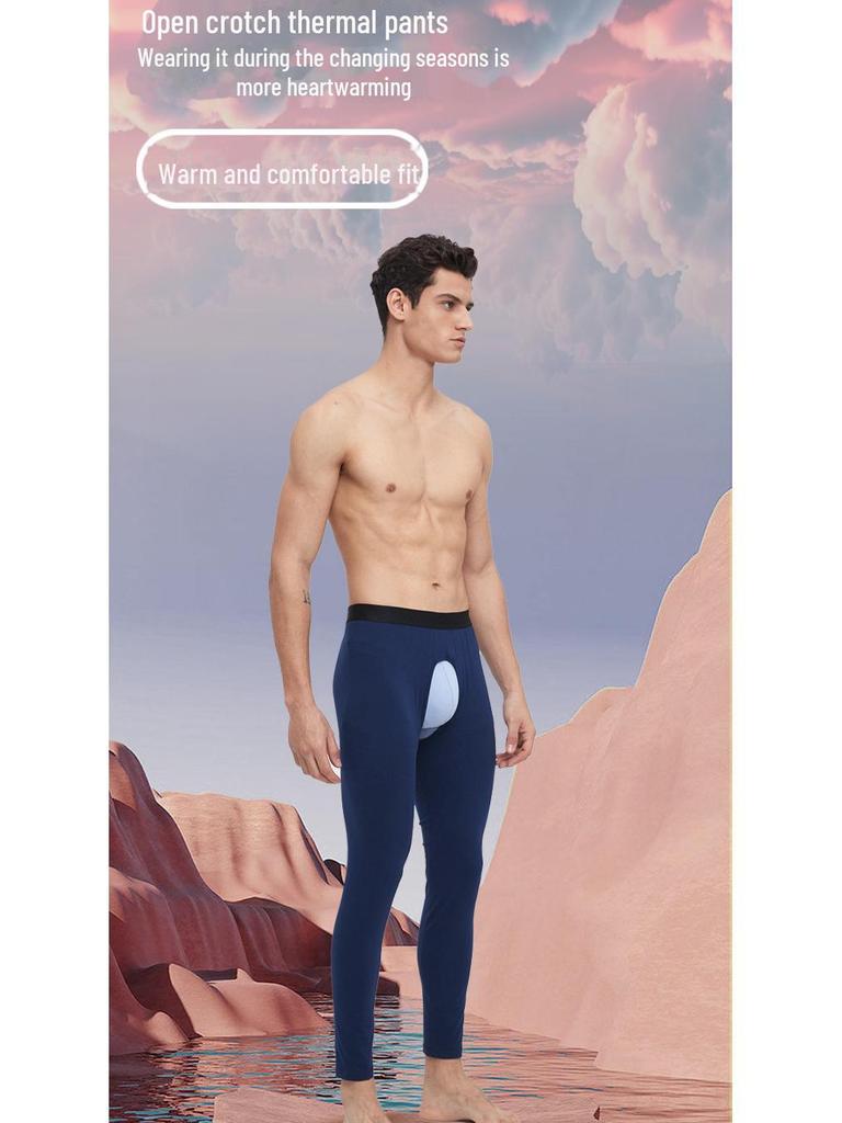 Men's Open Crotch Cotton Thermal Leggings for Middle-Aged & Elderly