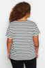 Women's Style Plus Size Black-White Striped Boat Neck Knitted T-shirt