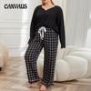 Женские пижамы больших размеров, весна-осень и зима, домашний костюм с v-образным вырезом и длинными рукавами