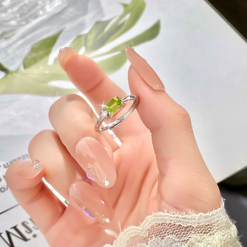 S925 Silver Natural Crystal Open Ring, Adjustable Size, Elegant Simple Finger Ring, Fashion Jewelry Accessory for Girls, Gift for Girlfriend