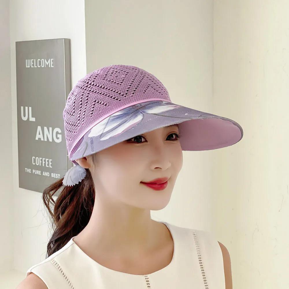WTEMPO Summer Thin Breathable Women's Wide Brim Solid Color Sun Hats Hollow-out Elegant Casual Foldable Summer Outdoor Sunscreen Hats