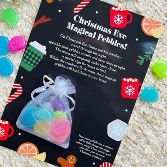 11 шт. Рождественские волшебные камешки, наполнители для рождественских коробок, светящиеся темными камнями с картой для декора сада на открытом воздухе