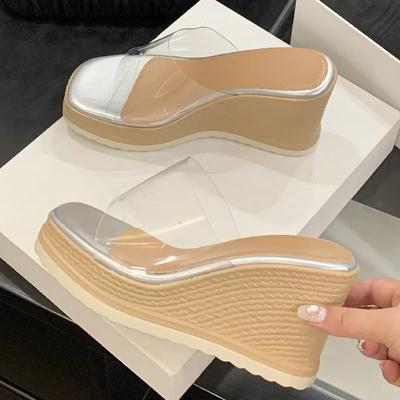 Мода Eilyken Лето Новая Мода Открытый Носок Платформа Клинья Каблуки Женские Тапочки ПВХ Прозрачные Женские Шлепанцы Обувь Zapatos De Mujer