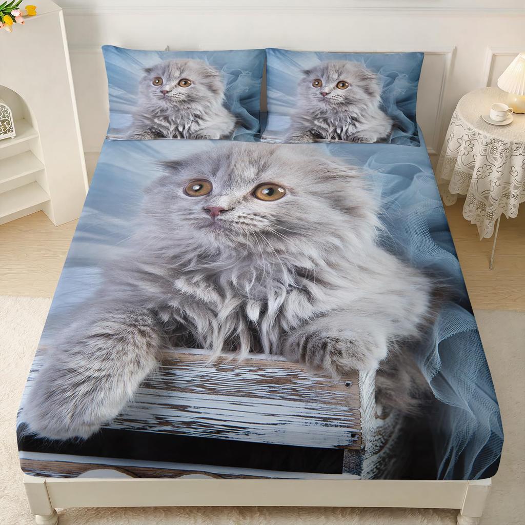 Собака Животный Узор Шапка на Кровать Трехпредметный Комплект Цифровая Печать Постельное Белье Шапка на Кровать Трехпредметный Набор Дети И Взрослые