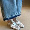 Sheepskin Bag Head Half Slippers Women's Summer Outer Wear Inner Heightening Hole Shoes One Pedal Woven Breathable Cool Single Shoes