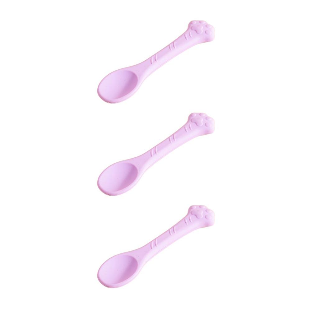 3 Pieces Long Handle Pet Canned Spoon Bite Resistant Silicone Pet Food Scoop Candy Color Cat Paw Design Cat Feeding Scoop