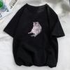 Короткий топ с принтом злого кота, женская хлопковая футболка, женская мода Харадзюку, парная одежда свободного уличного стиля
