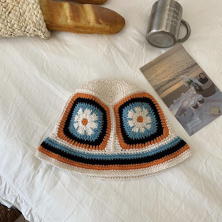 Европейский и американский стиль цветная модная вязаная шляпа-ведро женская весна и осень универсальная интернет-знаменитость вязаная шляпа цветочная шляпа-ведро