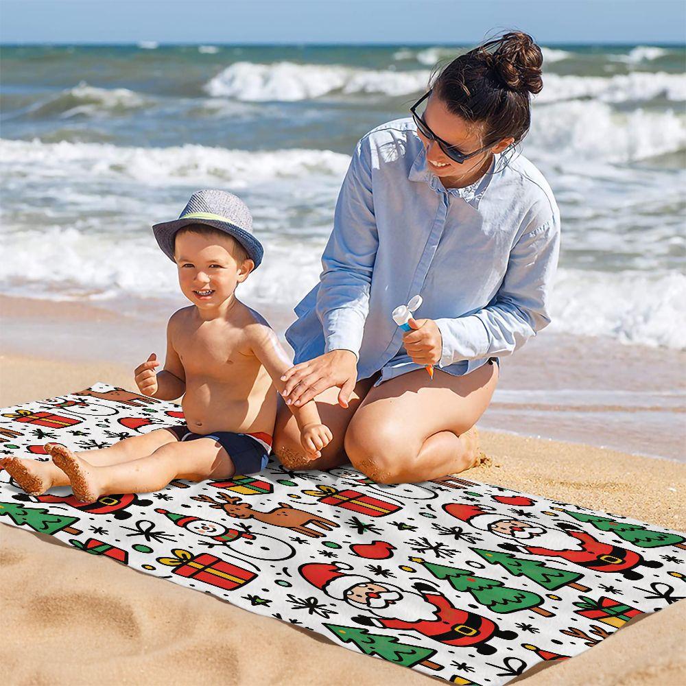 Christmas Santa Reindeer Beach Towel Pool Towel Camping Towel Bath Towel Blanket HD Print Holiday Bath Towel