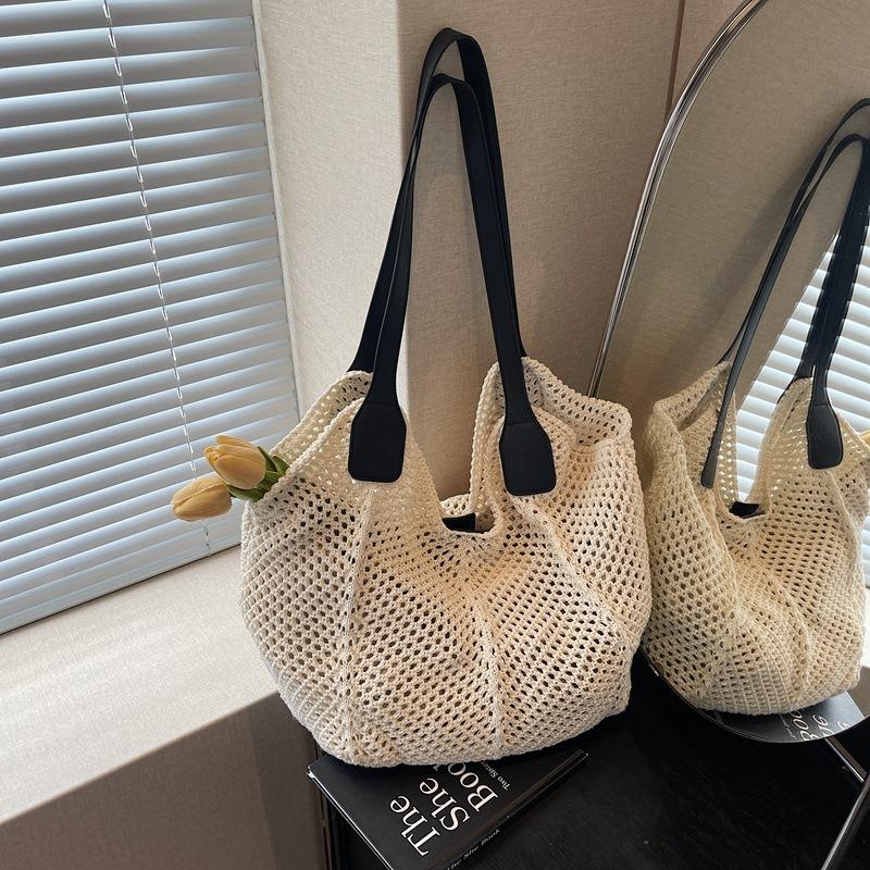 Нишевая пляжная сумка из плетеной сетки, женская новая сумка-тоут для通勤, большая вместимость, подмышечная сумка