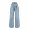Summer New Product Women's Clothes French Style Casual Style Slim Looking Waist Pinch Pleated High Waist Wide Leg Mop Long Denim