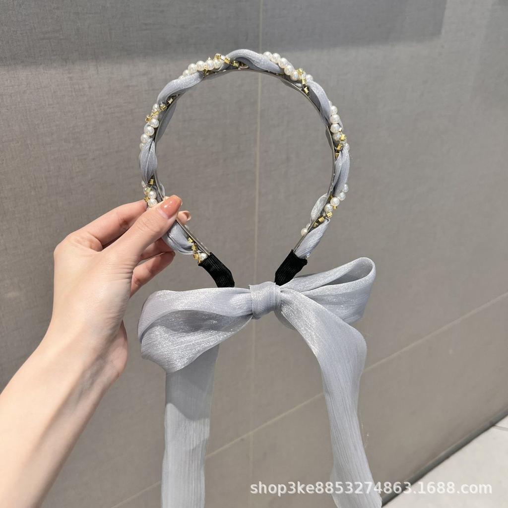 Summer Braid Headband Girl Pearl Headband Streamer Tie Hair Fashion Headband