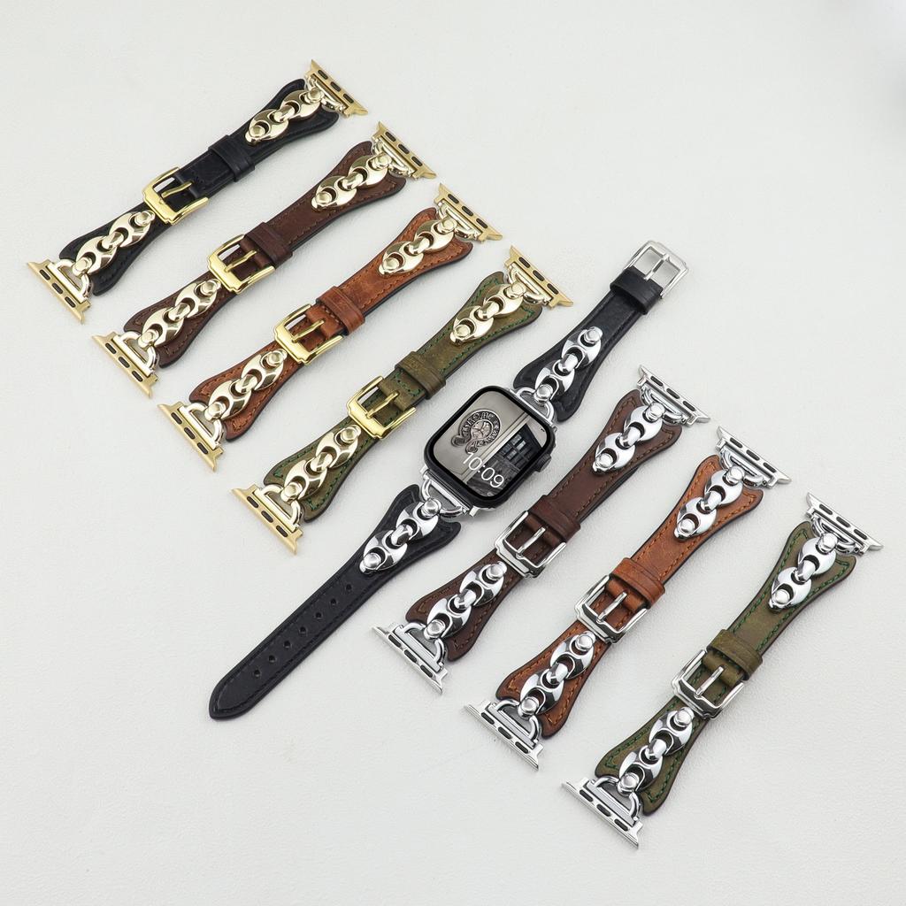 Wrist Strap for Apple Watch Series 10 9 8 7 SE 6 5 4 3 2 1 42mm 41mm 40mm 38mm D Metal Buckle Genuine Cow Leather Band