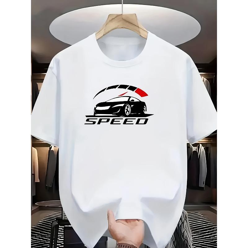Европейские размеры Мужская футболка - Черная Премиум Speed Print Летняя футболка, Обычная посадка, Универсальный модный топ для повседневной носки и праздничных подарков