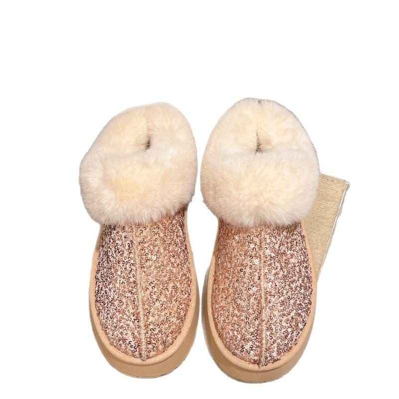 Женские зимние ботинки на платформе широкой полноты, ботильоны с отделкой пайетками и манжетами из искусственного меха, толстые теплые зимние ботильоны для женщин