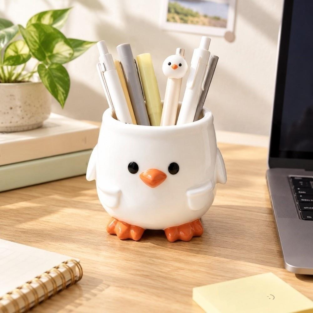 Chicken Shape Table Storage Box Flowerpot Pencil Container Cartoon Penguin Pen Holder Bathroom