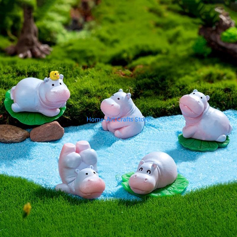 Y3NA 6Pieces Hippo Resins Minaiture Figurines for Enhancing Landscapes and Bonsais Potted Plant Car Decoration Cake Toppers