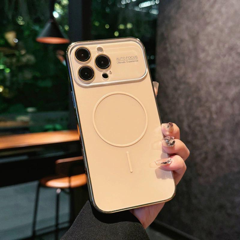Магнитный чехол для iPhone 17 Pro MAX с большим окном, гальванизированным кольцом и матовым ПК для iPhone 16