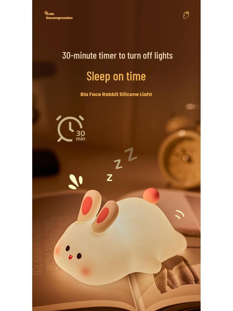 Large Face Rabbit Night Light with Voice Control and Timer - Soft, Colorful, Cute Sleep Aid Atmosphere Light
