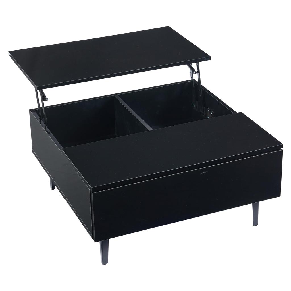 Couchtisch Platte, Moderner Kaffeetisch ausziehbarer LED, Sofatisch Schubladen & Versteckter Stauraum, Beistelltisch Wohnzimmer, Büro, Schwarz