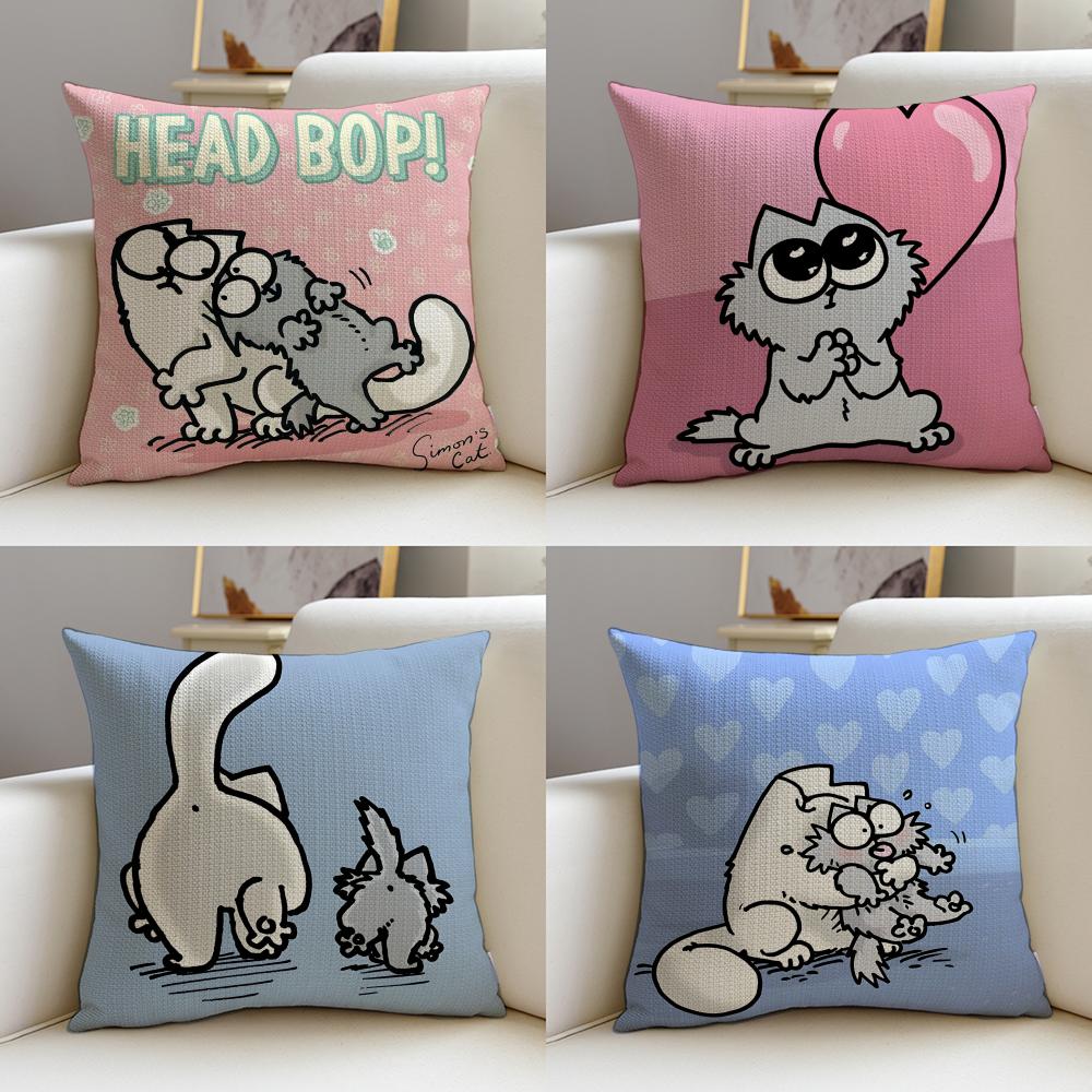 Funny SSimons CatS Cushion Cover Breathable and skinfriendly linen pillowcase square removable and washable cushion