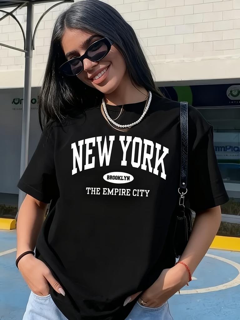 Женская футболка с принтом New York Brooklyn The Empire City Модная Харадзюку Каваи Футболка Унисекс Одежда Y2k