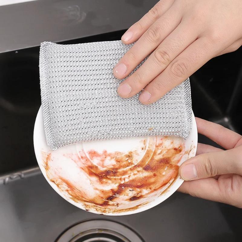 24 шт., губка для мытья посуды из стальной проволоки, двусторонняя чистящая губка, антипригарное масло, кухонная тряпка для мытья посуды, многоразовый инструмент для чистки дома