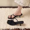 Fashion Slippers Women Summer Shoes Pantofle Heeled Mules Luxury Slides Low Square heel 2025 High Designer Block Fashion Fabric Rubber