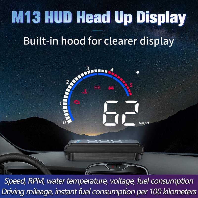 M13 Автомобильный HUD OBD2 Проектор на лобовое стекло КМ/ч, Мили/ч Сигнализация скорости Обороты Температура воды Напряжение Расход топлива