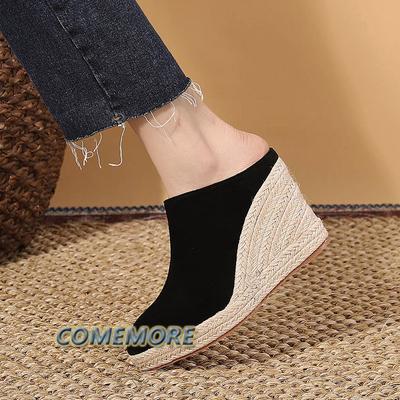 Женские эспадрильи на платформе, сандалии на танкетке, удобные, с закрытым носком, на каблуках, повседневные, с острым носком, лето-весна, черные, модные, большого размера
