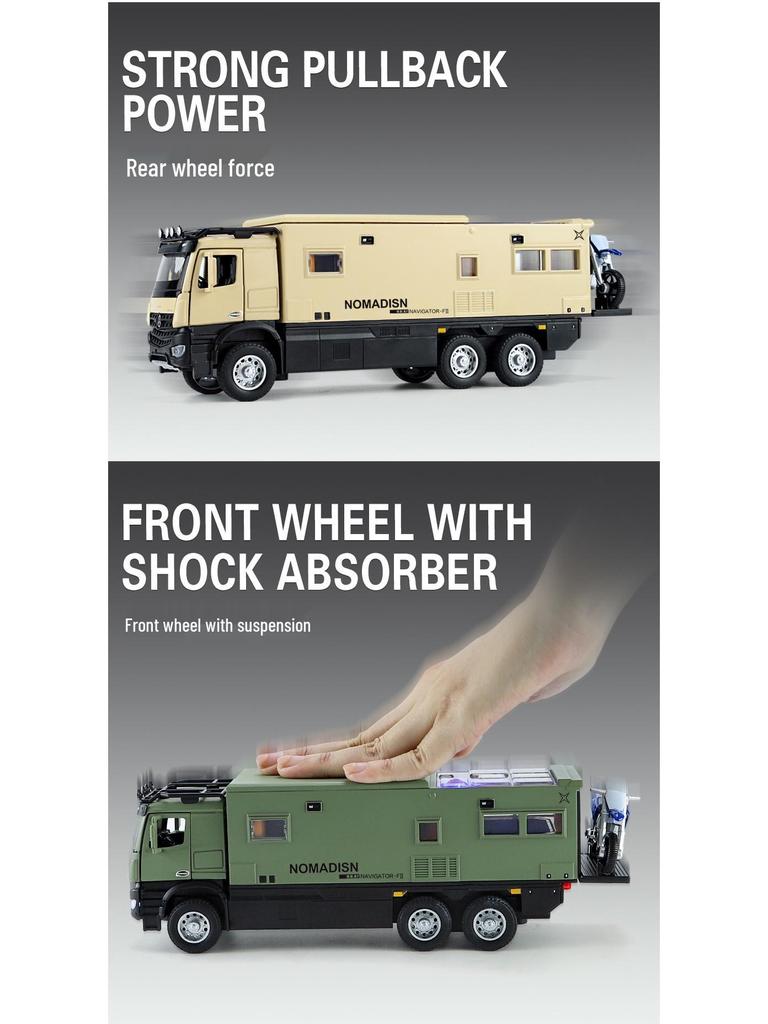 1:24 Модель автомобиля из сплава Nomad RV со звуком и светом, Игрушка с инерционным механизмом для детей
