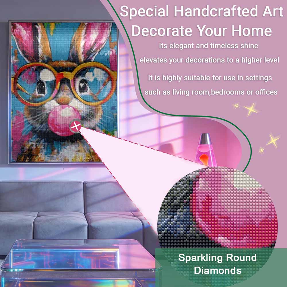 Diamond painting DIY kit cute rabbit wearing glasses blowing bubble gum for home room decoration