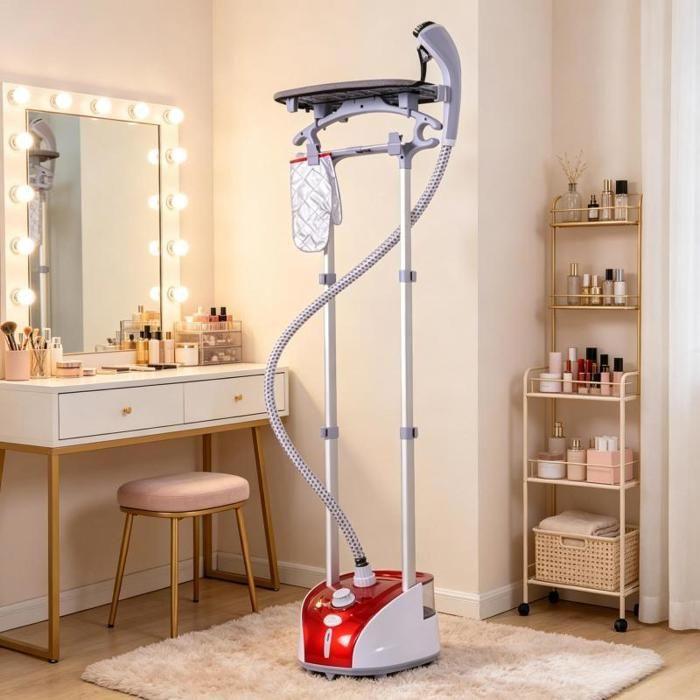Red vertical steam iron - Funmoon - Integrated ironing board - Adjustable temperature on 11 levels