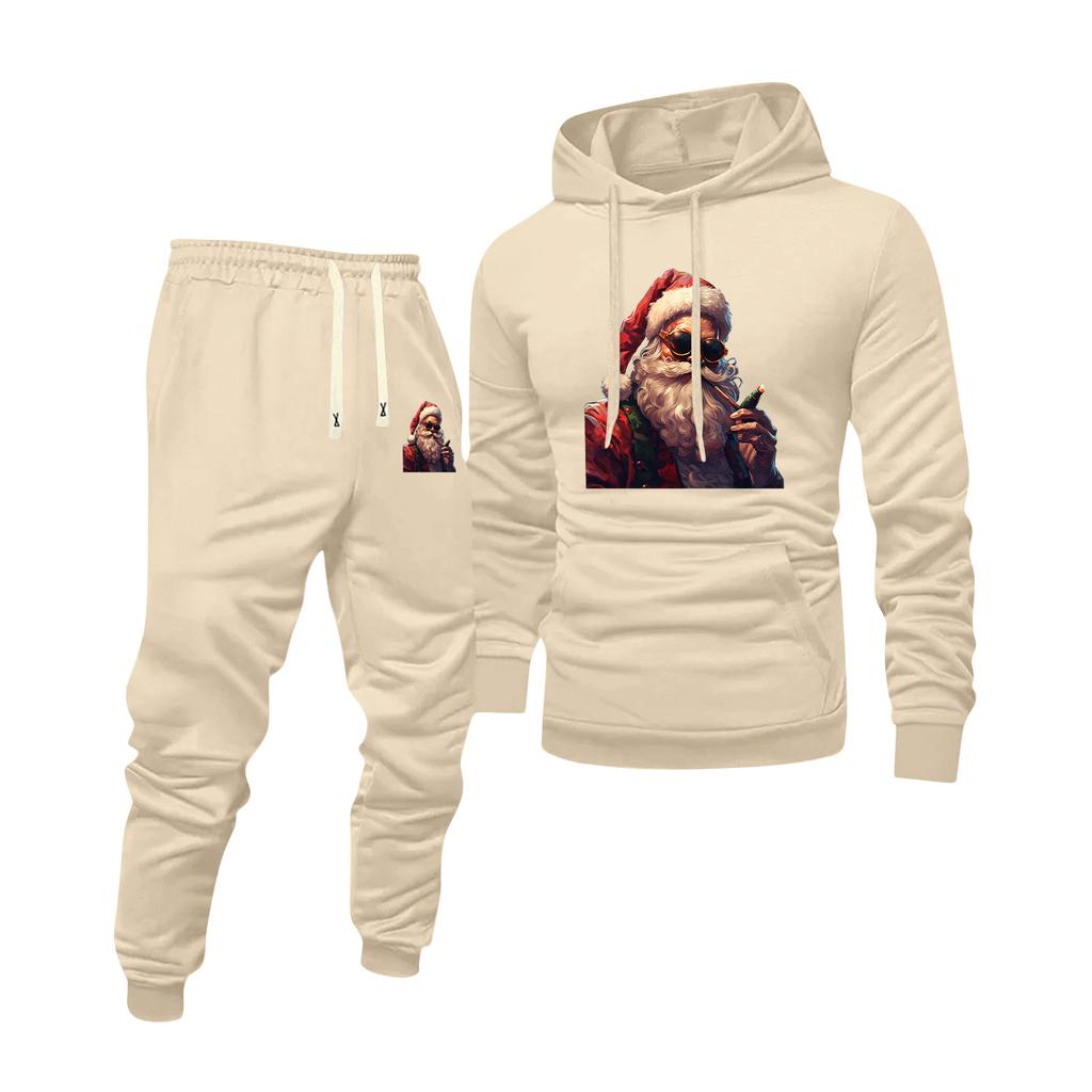 Мужской худи с принтом и спортивные штаны, повседневный спортивный костюм