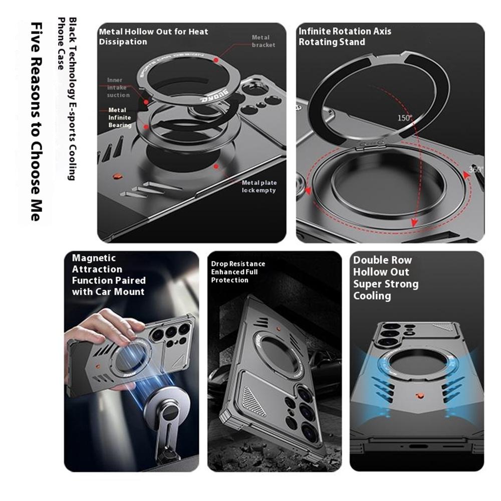 For Samsung Galaxy S25 Ultra Metal Case Frameless Hollow Heat Dissipation Phone Cover with Kickstand